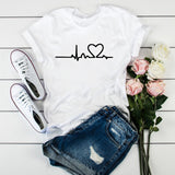 2020 New Women Heartbeat Print Tops Short Sleeve Clothes Harajuku Kawaii O-Neck Streetwear Ladies Graphic Summer Female T-shirt