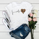 2020 New Women Heartbeat Print Tops Short Sleeve Clothes Harajuku Kawaii O-Neck Streetwear Ladies Graphic Summer Female T-shirt
